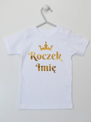 Na Roczek z Imieniem Nadruk Złoty - koszulka personalizowana - Biały - Koszulka krótki rękaw