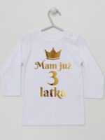 Mam Już 3 Latka z Koroną - koszulka na 3 urodziny - Biały - Koszulka długi rękaw