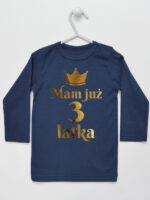 Mam Już 3 Latka z Koroną - koszulka na 3 urodziny - Granatowy - Koszulka długi rękaw