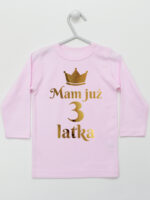 Mam Już 3 Latka z Koroną - koszulka na 3 urodziny - Różowy - Koszulka długi rękaw