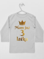 Mam Już 3 Latka z Koroną - koszulka na 3 urodziny - Szary - Koszulka długi rękaw