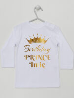 Birthday Prince z Koroną i Imieniem - koszulka na roczek - Biały - Koszulka długi rękaw Birthday Prince z Koroną i Imieniem - koszulka na roczek - Biały - Koszulka długi rękaw