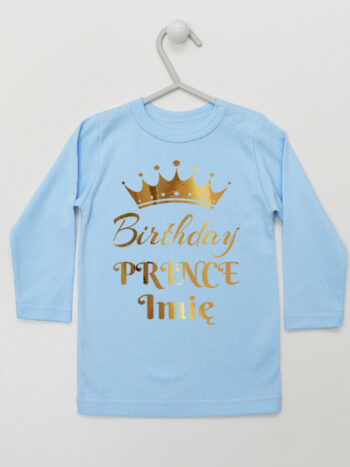 Birthday Prince z Koroną i Imieniem - koszulka na roczek - Błękitny - Koszulka długi rękaw