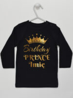 Birthday Prince z Koroną i Imieniem - koszulka na roczek - Czarny - Koszulka długi rękaw Birthday Prince z Koroną i Imieniem - koszulka na roczek - Czarny - Koszulka długi rękaw