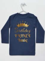 Birthday Prince z Koroną i Imieniem - koszulka na roczek - Granatowy - Koszulka długi rękaw Birthday Prince z Koroną i Imieniem - koszulka na roczek - Granatowy - Koszulka długi rękaw