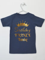 Birthday Prince z Koroną i Imieniem - koszulka na roczek - Granatowy - Koszulka krótki rękaw Birthday Prince z Koroną i Imieniem - koszulka na roczek - Granatowy - Koszulka krótki rękaw