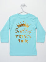 Birthday Prince z Koroną i Imieniem - koszulka na roczek - Miętowy - Koszulka długi rękaw Birthday Prince z Koroną i Imieniem - koszulka na roczek - Miętowy - Koszulka długi rękaw