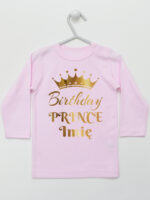 Birthday Prince z Koroną i Imieniem - koszulka na roczek - Różowy - Koszulka długi rękaw Birthday Prince z Koroną i Imieniem - koszulka na roczek - Różowy - Koszulka długi rękaw