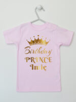 Birthday Prince z Koroną i Imieniem - koszulka na roczek - Różowy - Koszulka krótki rękaw Birthday Prince z Koroną i Imieniem - koszulka na roczek - Różowy - Koszulka krótki rękaw