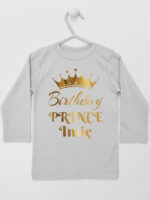 Birthday Prince z Koroną i Imieniem - koszulka na roczek - Szary - Koszulka długi rękaw Birthday Prince z Koroną i Imieniem - koszulka na roczek - Szary - Koszulka długi rękaw