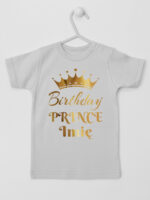 Birthday Prince z Koroną i Imieniem - koszulka na roczek - Szary - Koszulka krótki rękaw Birthday Prince z Koroną i Imieniem - koszulka na roczek - Szary - Koszulka krótki rękaw
