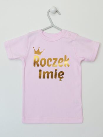 Na Roczek z Imieniem Dziecka - koszulka na urodziny - Różowy - Koszulka krótki rękaw