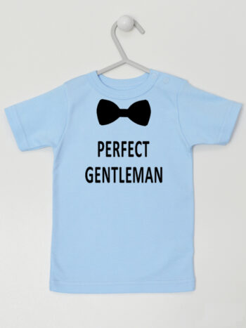 Nadruk Perfect Gentleman z Muchą - t-shirt dla chłopca - Błękitny - Koszulka krótki rękaw