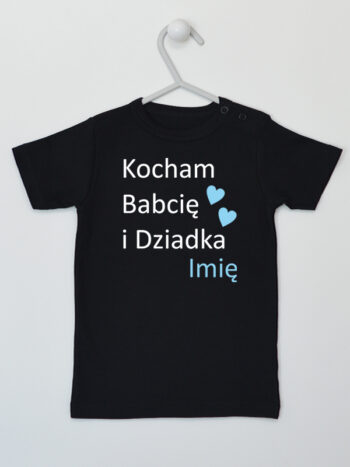Kocham Babcię I Dziadka + Imię - koszulka dla chłopca z imieniem - Czarny - Koszulka krótki rękaw