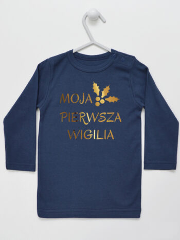 Moja Pierwsza Wigilia Bożego Narodzenia - koszulka świąteczna - Granatowy - Koszulka długi rękaw