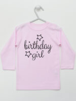 Birthday Girl z Gwiazdkami - koszulka urodzinowa - Różowy - Koszulka długi rękaw