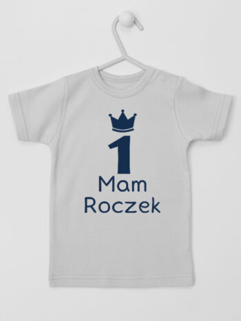 Mam Roczek Nadruk Granatowy - koszulka urodzinowa - Szary - Koszulka krótki rękaw
