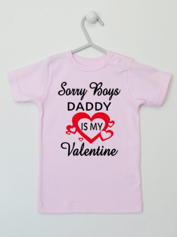 Napis Daddy Is My Valentine - koszulka na walentynki dla dziewczynki - Różowy - Koszulka krótki rękaw
