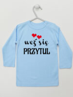 Weź Się Przytul z Serduszkami - koszulka z nadrukami - Błękitny - Koszulka długi rękaw