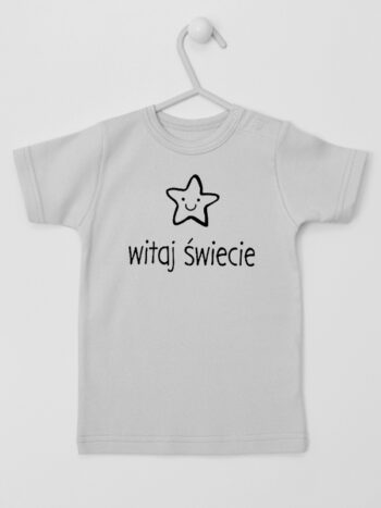 Witaj Świecie z Wesołą Gwiazdką - koszulka niemowlęca - Szary - Koszulka krótki rękaw