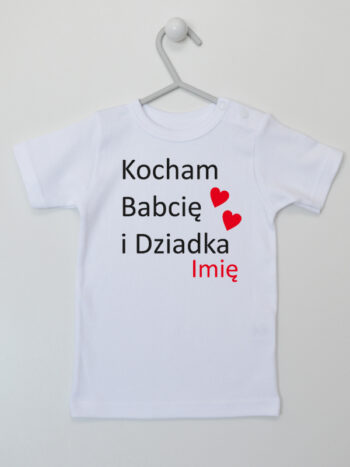 Kocham Babcię i Dziadka + Imię - koszulka z imieniem dziecka - Biały - Koszulka krótki rękaw