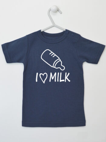 I Love Milk z Serduszkiem i Butelką - koszulka z nadrukiem - Granatowy - Koszulka krótki rękaw