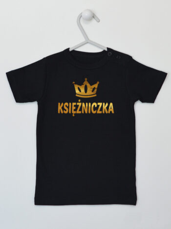 Księżniczka z Koroną Nadruk Złoty - t-shirt z nadrukiem dla dziewczynki - Czarny - Koszulka krótki rękaw