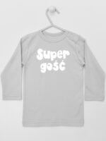 Super Gość Napis Biały - koszulka niemowlęca - Szary - Koszulka długi rękaw Super Gość Napis Biały - koszulka niemowlęca - Szary - Koszulka długi rękaw