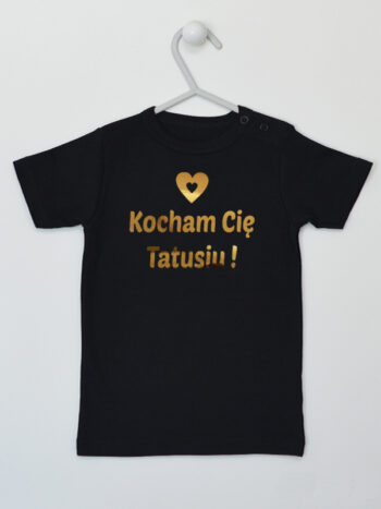 Kocham Cię Tatusiu! z Sercem Nadruk Złoty - koszulka dziecięca - Czarny - Koszulka krótki rękaw