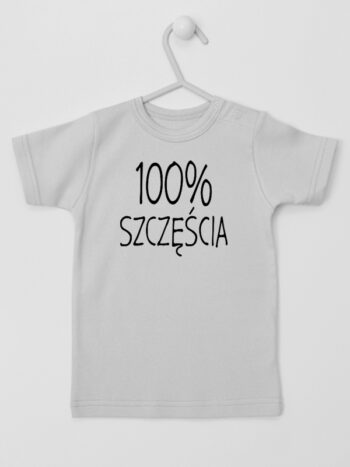 100% Szczęścia Nadruk Czarny - t-shirt z napisami - Szary - Koszulka krótki rękaw