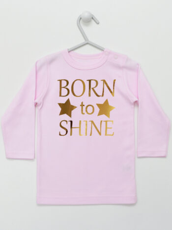 Born To Shine Nadruk Złoty z Gwiazdkami - t-shirt niemowlęcy - Różowy - Koszulka długi rękaw