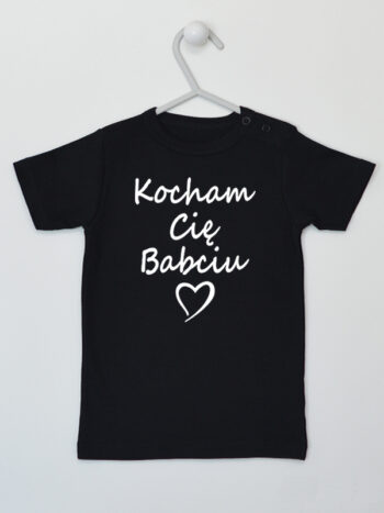 Kocham Cię Babciu Kolor Biały z Sercem - t-shirt z napisami - Czarny - Koszulka krótki rękaw