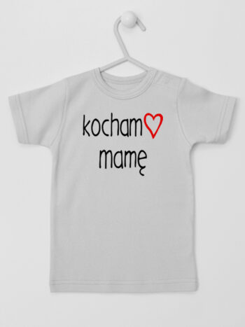 Kocham Mamę z Sercem - koszulka z napisami - Szary - Koszulka krótki rękaw
