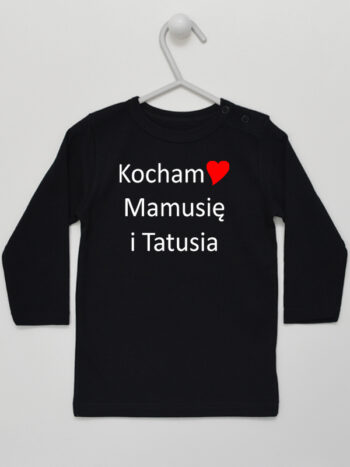 Kocham Mamusię i Tatusia z Sercem - t-shirt z napisami - Czarny - Koszulka długi rękaw