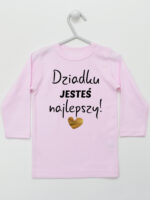 Dziadku Jesteś Najlepszy ze Złotym Sercem - koszulka dla dzieci - Różowy - Koszulka długi rękaw