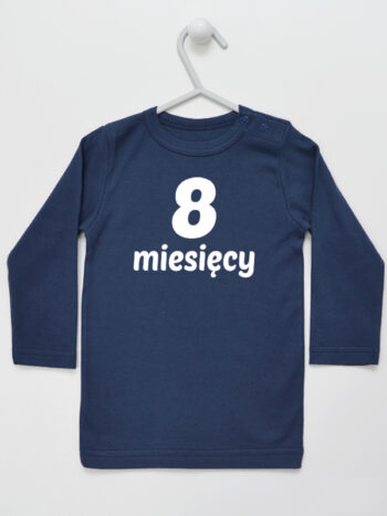 Ósmy Miesiąc - t-shirt z napisami dla dzieci - Granatowy - Koszulka długi rękaw