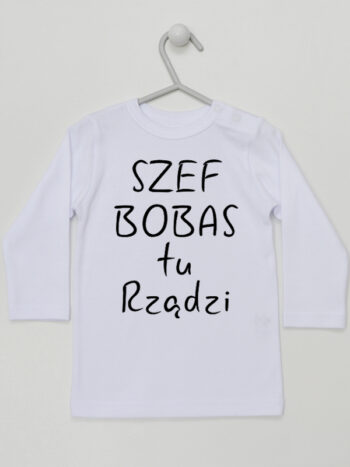Szef Bobas Tu Rządzi - koszulka z napisem - Biały - Koszulka długi rękaw