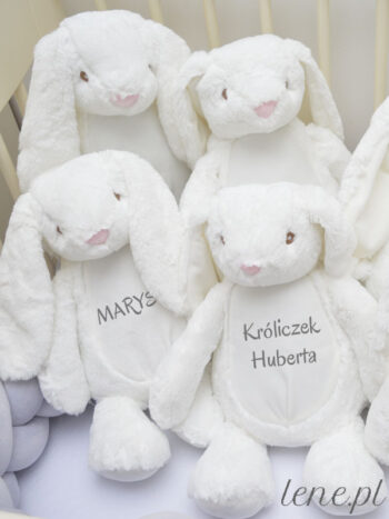 Maskotka Króliczek Biały z Twoim Napisem 45 cm - duży pluszak dla niemowląt