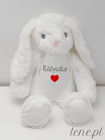 Maskotka Króliczek Biały z Imieniem RÓŻYCZKA 30 cm