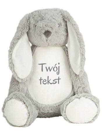 Króliczek Szary z Twoim Tekstem 45 cm - duża maskotka dla niemowląt - 1