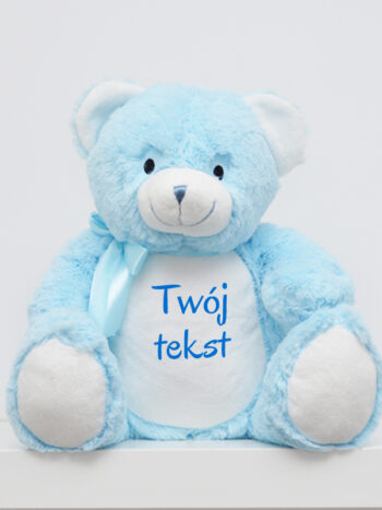 Miś Pluszowy Niebieski z Twoim Napisem 40 cm - maskotka dla niemowląt - 1