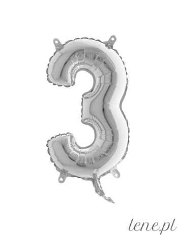 Cyfra Trzy Srebrna 35 cm - balon foliowy