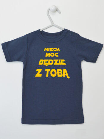 Napis Niech Moc Będzie z Tobą - koszulka z nadrukiem - Granatowy - Koszulka krótki rękaw
