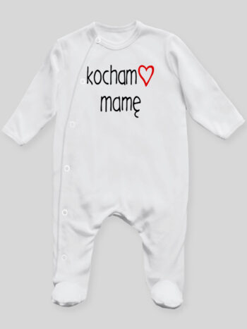 Kocham Mamę 01 - pajac niemowlęcy - Biały