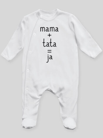 Mama Tata Ja - pajac niemowlęcy - Biały