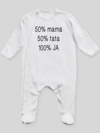 50% Mama 50% Tata 100% Ja - pajac niemowlęcy - Biały