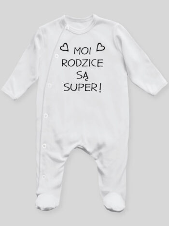 Moi Rodzice Są Super - pajac niemowlęcy - Biały