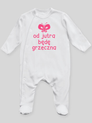 Od Jutra Będę Grzeczna 01 - pajac niemowlęcy - Biały