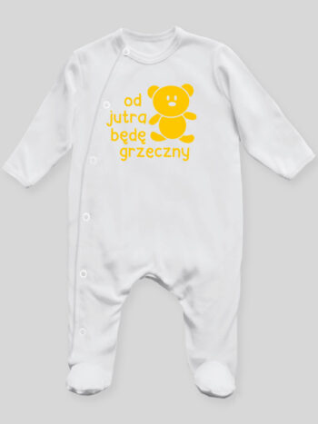 Od Jutra Będę Grzeczny 01 - pajac niemowlęcy - Biały