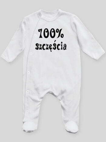 100% Szczęścia 01 - pajac niemowlęcy - Biały
